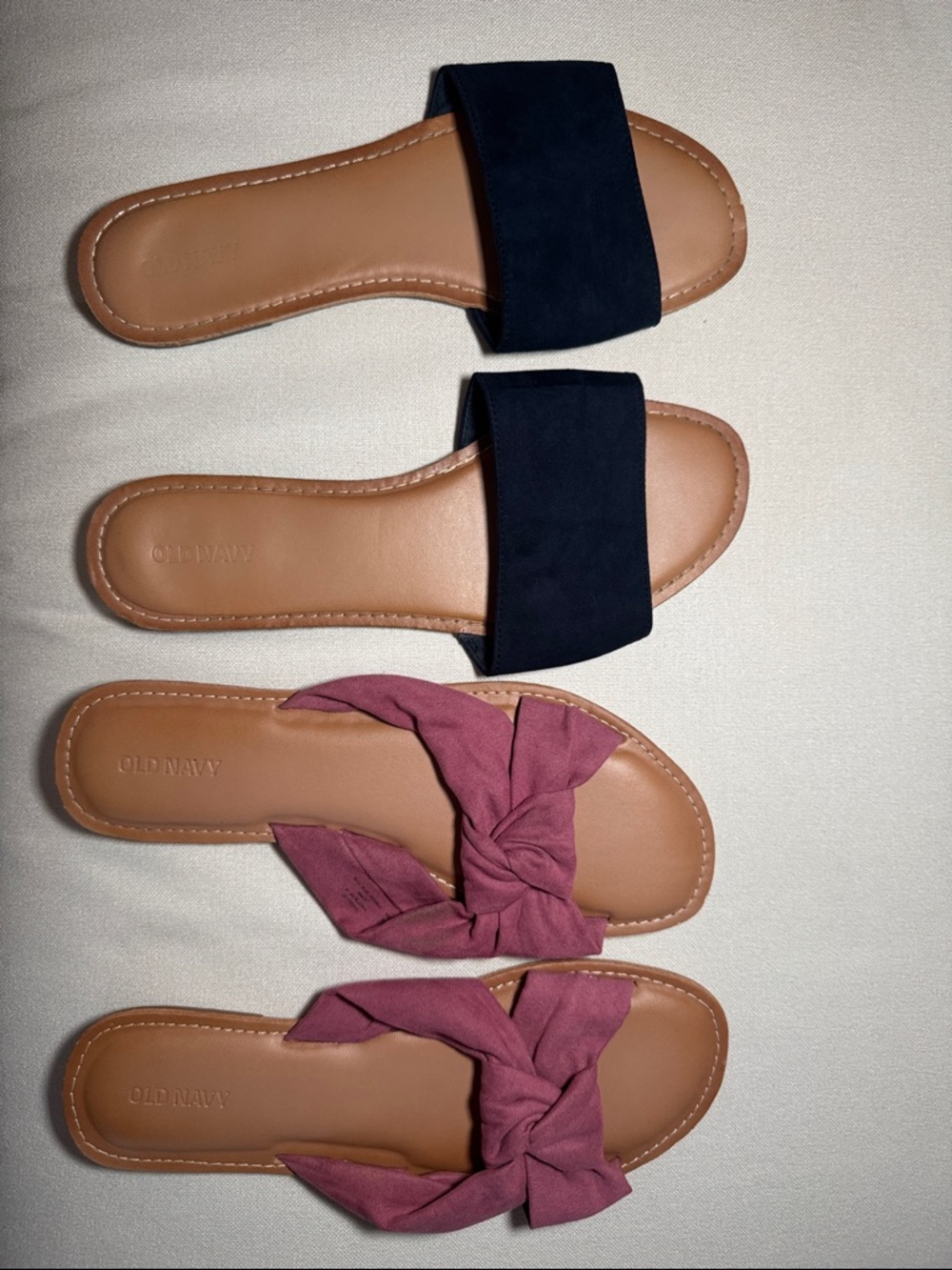 Old Navy Slide and Bow-Top Sandals in Navy and Mauve